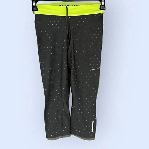 Nike Pants - Nike Dri Fit size XS VGUC fun grey leggings with polka dots and neon waistband